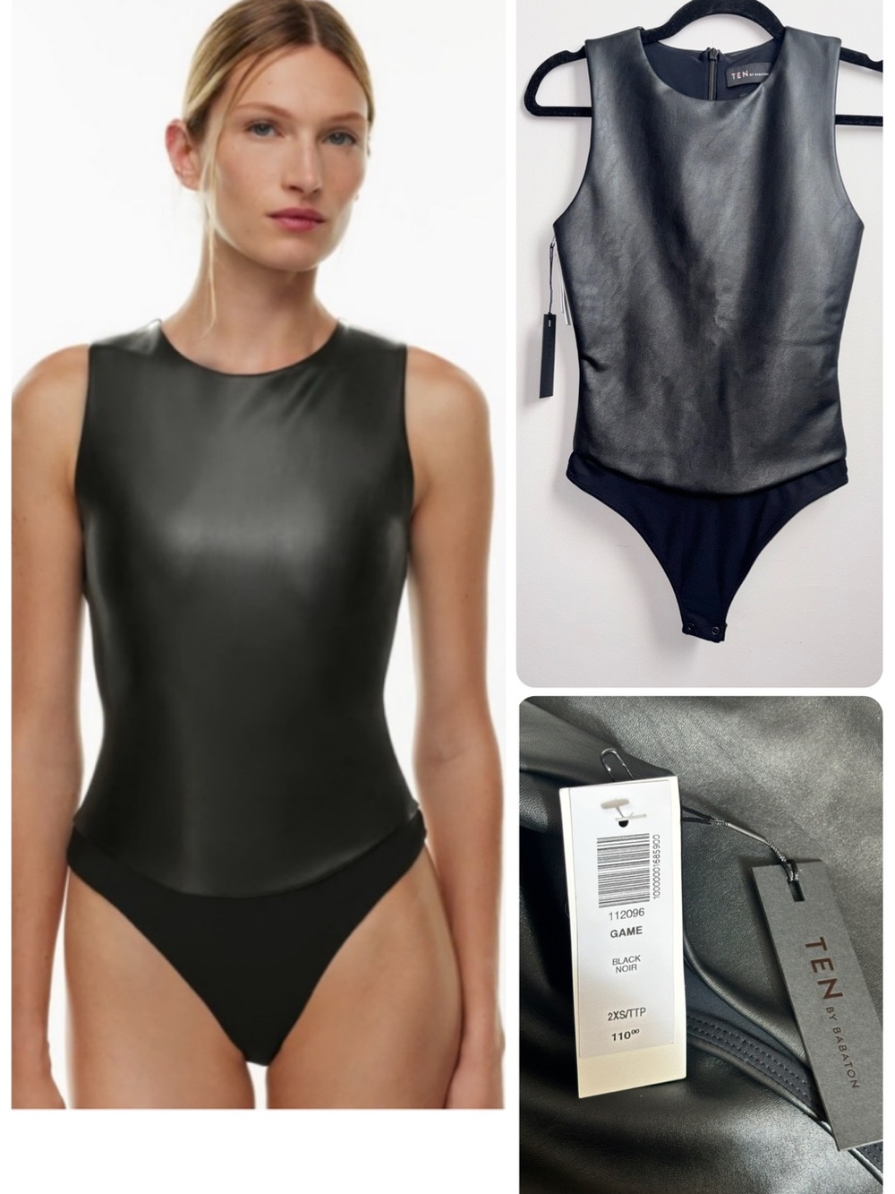 NWT Aritzia Ten by Babaton Game Faux Leather Bodysuit Black Size 2XS XXS